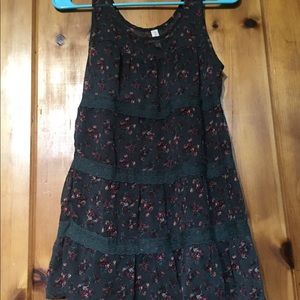 Grey Flowered Print Top With Lace Details